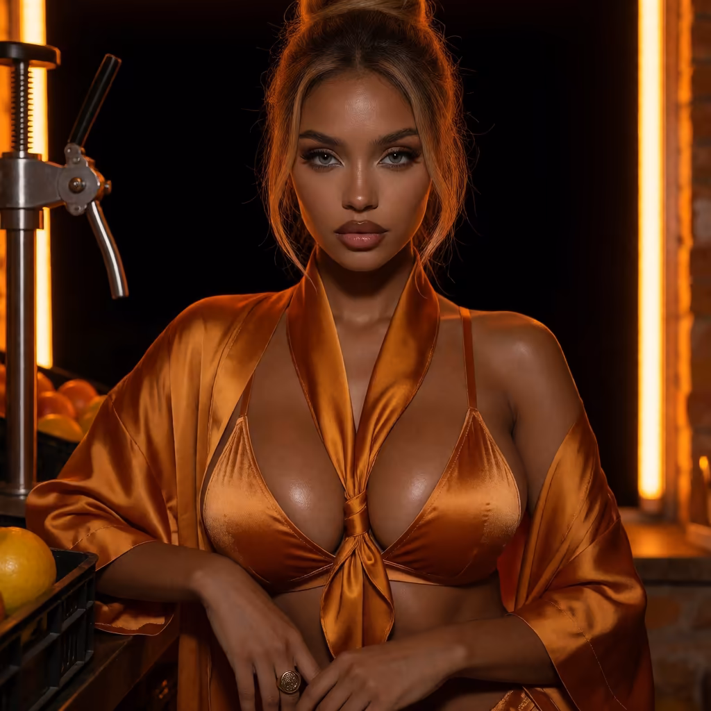 ai porn short dramas — a character portrait shot in a juicebar setting
