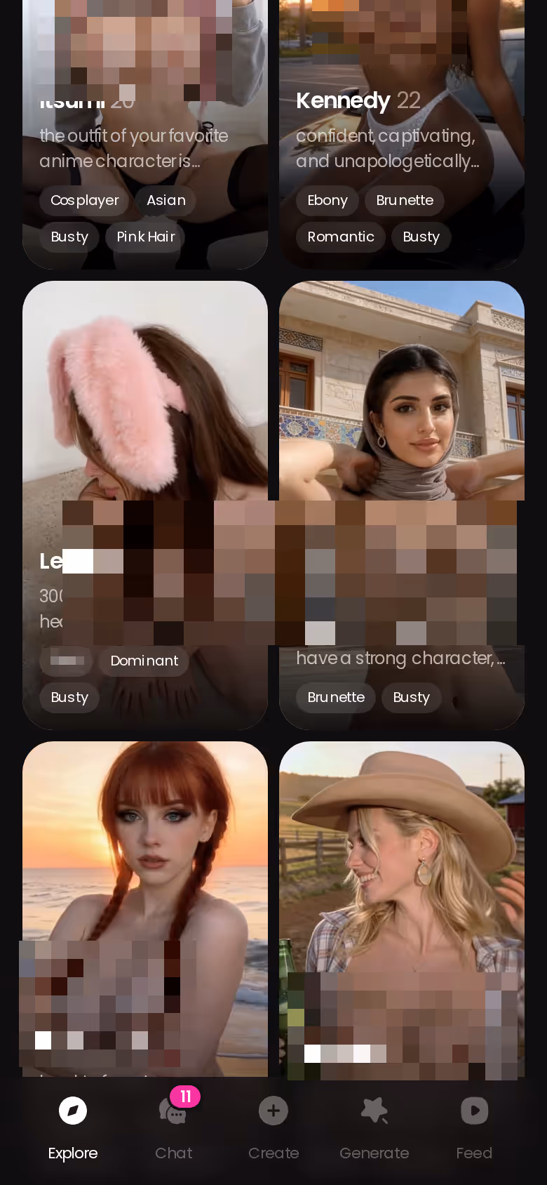 GoLove.ai Explore grid on mobile, where the Series cast and other characters live